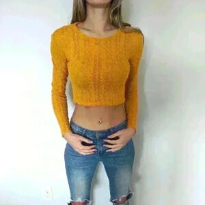 Zara, long sleeve  cropped top, golden yellow, Sz small, see through